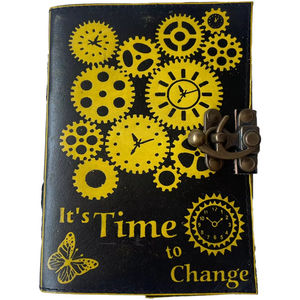 Cahier de couleur jaune et noir avec pages d'art vierges en cuir véritable de haute qualité journal classique en relief pour unisexe - Product Image 1