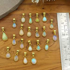 Gold Tone Opal Teardrop Pendant Colorful Oval Gemstone <b>Charms</b> for Necklace Making Fashion <b>Jewelry</b> - Product Image 2