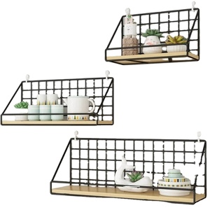 Wooden & Iron Wall Shelf Organizer Holder Kitchen Supplies Shef Storage Rack Hanging Storage Cabinet Organizer for Bathroom Tool