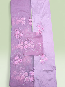 ผ้าจอร์จปักลายดอกไม้สีชมพูประดับเลื่อมลูกปัดลาเวนเดอร์ 100% โพลีเอสเตอร์ ผ้าหรูหราสำหรับงานแต่งงานแบบแอฟริกันสำหรับเด็กผู้หญิง - Product Image 2