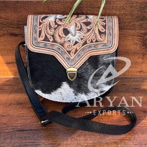 Western Handmade <b>Tooled</b> <b>Leather</b> Crossbody Purse Genuine Cowhide <b>Leather</b> Floral Women's High Quality Designer Unique Handbags - Product Image 1