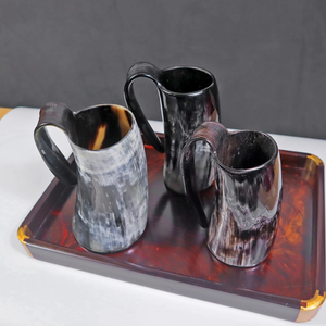 Corne à bière décorative de haute qualité, vente en gros d'usine, couleur naturelle, corne viking, chope à bière avec plateau de service - Product Image 6