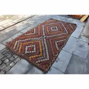 Alfombra turca clásica étnica de área grande, 4,5x8,2 pies, respaldo de látex de lana marrón, patrón de retazos para dormitorio, pasillo, modelo de alfombra - Product Image 2