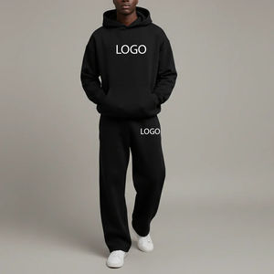 High Quality Wholesale Blank Custom <b>Hooded</b> Printed Tracksuit Black Premium Fashionable Streetwear 2 Piece Set Pullover Sweat - Product Image 1
