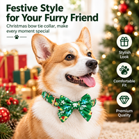 Collier de Noël pour chien avec nœud papillon amovible, en tissu imprimé festif, boucle réglable pour fête de fin d'année