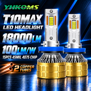 Đèn pha LED ô tô YHKOMS T10MAX 200W 18000LM 6000K <span class=keywords><strong>Dual</strong></span> Copper Tube CSP 4575 Canbus H7 H4 H11 9005 9006 12V - Product Image 1