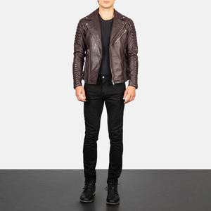 Blouson moto en cuir classique pour homme, coupe ajustée, col montant, fermeture éclair, style décontracté, hiver, écologique, respirant - Product Image 3