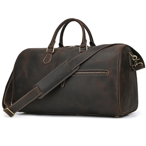Sac de voyage pliable en cuir véritable, durable, avec fermeture à glissière et sangle amovible pour les voyages - Product Image 6