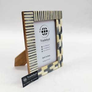 Tradebyd-Marco de fotos de madera hecho a mano con incrustaciones creativas de hueso y Cuerno, marco decorativo artesanal de forma cuadrada para regalar - Product Image 1