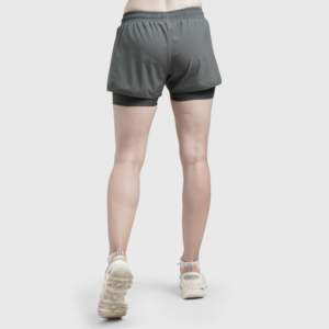 Shorts d'été formels Erge en coton et polyester gris, motif biker tendance, taille élastique, logo décoratif à la taille - Product Image 2