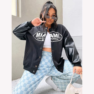 Chaqueta Varsity para Mujer con Mangas de Cuero, Chaqueta de Béisbol de Lana Premium, Prenda Exterior Informal y Elegante - Product Image 5