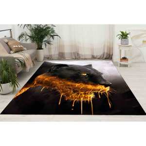 Alfombra con Detalles Dorados de Pantera Negra: Alfombra Moderna con Estampado Animal, Alfombra de Chenilla - Product Image 4