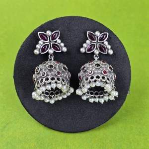 Pendientes Jhumka de Plata Oxidada, Regalo para Ella - Product Image 2