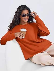 Sweat-shirt à col rond pour femme, manches longues, léger, pull-over, yoga, décontracté - Product Image 6