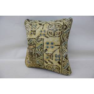 14x14 Inch <b>Beige</b> Wool Kantha Patchwork Pillow Woven Comfort Style Vintage Embroidered Print Pattern Ball Decorative <b>Cushion</b> - Product Image 3