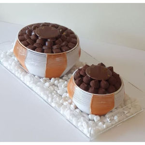 Attractive Home Decorative Chocolate Server Bowl Great Quality White & Orange Metal Bowl With Handle For Weddings <b>Sweets</b> Holder - Product Image 1