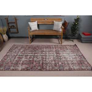 Vintage Rug, Area 4.3x7.9 ft Turkish Rug, <b>Red</b> Floral <b>Wool</b> Rug - Product Image 2