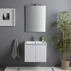 Glossy White 60 cm Bathroom Cabinet with Sink <b>Mirror</b> and Baltimora Lamp Bathroom Sets - Product Image 2