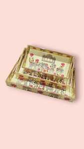 Ensemble de plateaux en bois de luxe avec impression en émail Art déco Plateaux à motifs de plantes imbriquées Décoration intérieure écologique Salle à manger Service polyvalent - Product Image 6