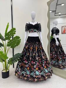 Fancy Faux Georgette Lehenga Choli con bordado de primera calidad y corte elegante diseñado para mujeres fiestas eventos y bodas - Product Image 4