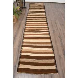 พรมวินเทจสไตล์ตุรกีขนาด 2.7x11.7 ฟุต ลายจุดสีน้ำตาล ทำจากขนสัตว์ - Product Image 1