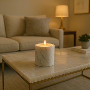 Tarro de vela de mármol natural de lujo, decoración sostenible recargable, elegancia elaborada para hogares globales y regalos - Product Image 3