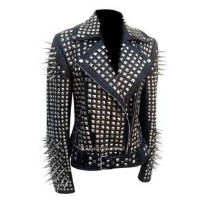 Women's Metal Spikes Motorcycle Slim Fit Genuine Leather Coat Biker Black <b>Studded</b> Leather Punk Jacket <b>for</b> <b>men</b> <b>men's</b> jackets - Product Image 3