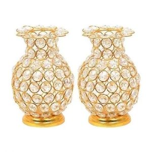 Florero Moderno de Metal Dorado con Flores Artificiales y Hojas Metálicas de 6 Pulgadas de Altura para Decoración del Hogar, Sala de Estar, Estilo Vintage Antiguo - Product Image 2