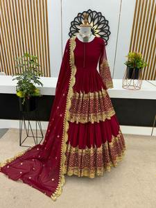 Mariée mariage et fête spéciale couleur marron Design énorme Flair motif traditionnel Salwar costume avec ensemble Dupatta assorti à vendre - Product Image 6