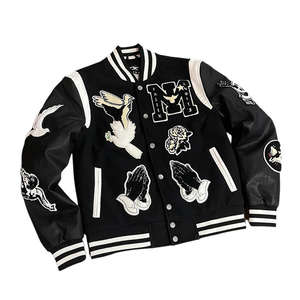 Chaqueta universitaria de diseño personalizado de fábrica para hombre, patrón de lana, patrón de letras, ropa de calle, chaqueta de béisbol, tela de lona para hombre - Product Image 5