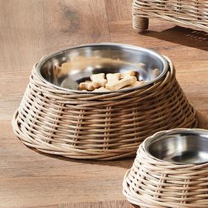High quality rattan pet <b>bowls</b> and feeders top choice <b>dog</b> cat feeding <b>bowl</b> stand wholesale price - Product Image 2