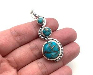 Colgante de piedras preciosas turquesa de Plata de Ley 925, joyería hecha a mano de plata estilo bohemio, joyería colgante para mujer, regalo de boda, esposa - Product Image 1