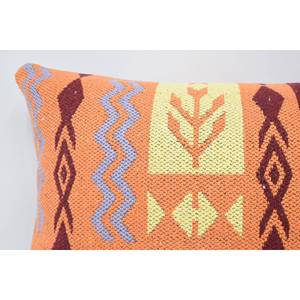 Almohada de lana naranja de estilo tradicional con estampado geométrico de 16x24 pulgadas con estampados cuadrados florales vintage estilo de lujo para uso en sofá - Product Image 2