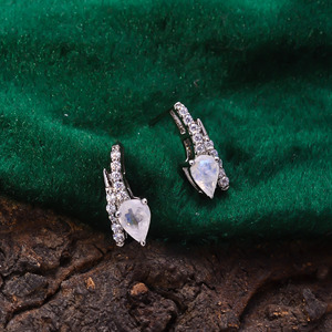 Natural Rainbow <b>Moonstone</b> 0.7" Long 92.5 Sterling Silver 4.1 Gram Handmade <b>Earring</b> Blue Fire Jewelry Women Cute Gift - Product Image 4