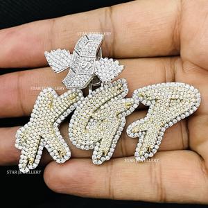 925 plata esterlina Iced Out VVS Moissanite colgante personalizado, Iced Out VVS Moissanite colgante Unisex VVS Moissanite letra colgante - Product Image 5