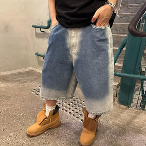 Pantalones vaqueros lavados Vintage personalizados para hombre, pantalones cortos de pierna ancha de algodón 100%, diseñador de moda, pantalones vaqueros holgados de calle para hombre - Product Image 1