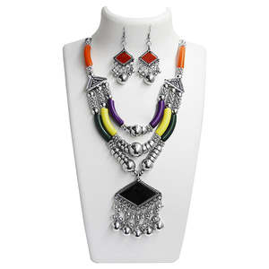 Jeweljunk Navratri Special Fine Jewelry Sets Collier en cuivre plaqué or et rhodium multicolore 1110883 - Product Image 1