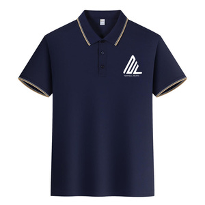 เสื้อกอล์ฟผ้าฝ้ายสแปนเด็กซ์สีทึบปักโลโก้สำหรับผู้ชาย - Product Image 5