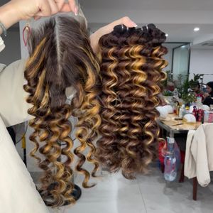 Extensions de Cheveux Humains Vietnamiens Bouclés de Haute Qualité, Couleur Mèches, Cheveux Bruts, Offre Spéciale, Lot de Bundles avec Closure 2025 - Product Image 3