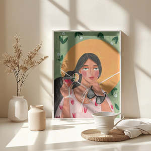 Impression d'art abstrait moderne - Femme bohème avec cocktail pour une décoration intérieure élégante - Product Image 4