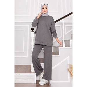 Summer Daily Wear <b>Sparkly</b> Crew Neck Two-Piece <b>Top</b> and Shorts Set XS Size Grey Short Set - Product Image 1