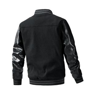 New Arrival Men's Baseball Jacket Autumn Winter Sheep Skin <b>Leather</b> Sleeve Bomber Jackets Thin Cotton <b>Coats</b> <b>with</b> Canvas Fabric - Product Image 2