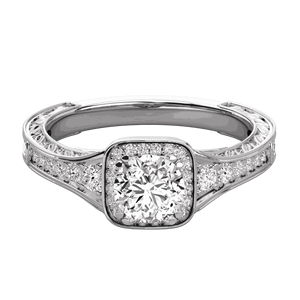 Round Diamond Prong <b>Set</b> <b>Square</b> Halo Engagement Ring - Product Image 5