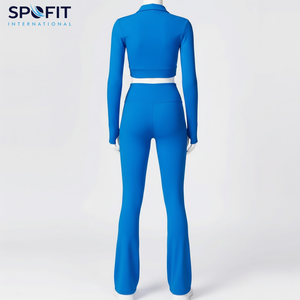 Solid Color Activewear Yoga Set Long Sleeve Sports Bra Sweater Soft Flared <b>Leggings</b> <b>Women</b> Workout Sets Gym Fitness Sets - Product Image 3