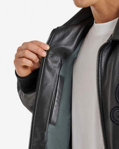 Vestes universitaires en cuir de vachette noir intégral à fermeture éclair, vestes de baseball avec patchs en gros, unisexe - Product Image 1