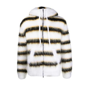 Pull en maille à capuche zippé à rayures d'hiver pour homme, cardigan décontracté personnalisé, pull en mohair à capuche pour homme - Product Image 1
