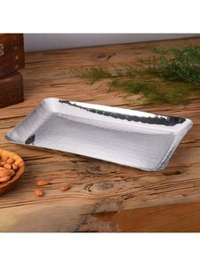 Bandeja de servicio rectangular de acero de diseño real con asas de mármol de ágata para decoración de mesa de Ramadán de Faizacraft - Product Image 2