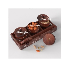 Tarro para cortar tuercas de vidrio de último diseño con tapa de madera y perilla de diseñador Servidor de frutas para restaurante decorativo - Product Image 5