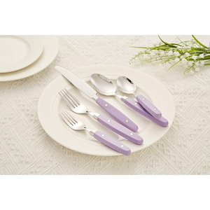 Set of 5 Stainless Steel <b>Flatware</b> Cutlery Purple Bone Handles Stylish Hotel Ware Restaurant Silverware Cutlery Premium Quality - Product Image 4