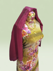 Conjunto de Vestido de Novia Ecológico Dirac para Niñas, Verde Oliva, Beige, Estampado Floral, Chal Marrón, Garbasaar Bordado en Oro - Product Image 2
